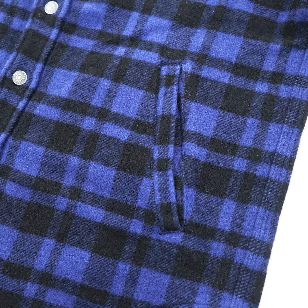 Polo Ralph Lauren ウールチェック シャツジャケット M ブルー ブラック 襟コーデュロイ チンストラップ
