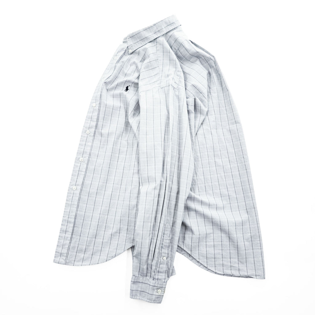 90s Ralph Lauren Yarmouth Gray Plaid Button-Down Long Sleeve Shirt 15 1/2-34/35
