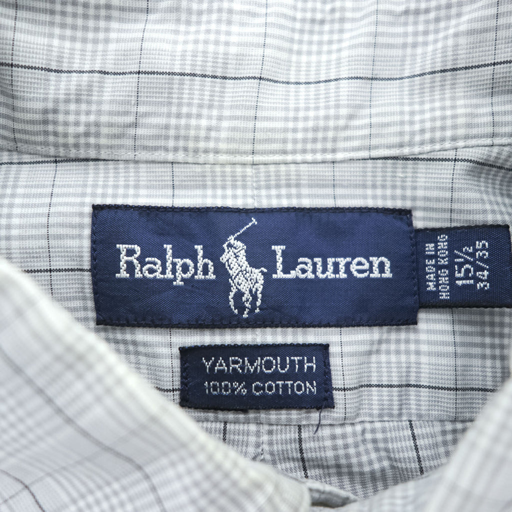90s Ralph Lauren Yarmouth Gray Plaid Button-Down Long Sleeve Shirt 15 1/2-34/35
