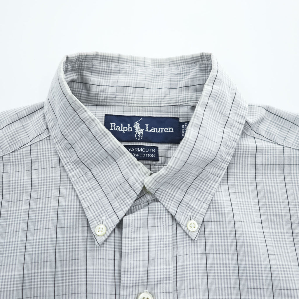 90s Ralph Lauren Yarmouth Gray Plaid Button-Down Long Sleeve Shirt 15 1/2-34/35