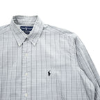 90s Ralph Lauren Yarmouth Gray Plaid Button-Down Long Sleeve Shirt 15 1/2-34/35