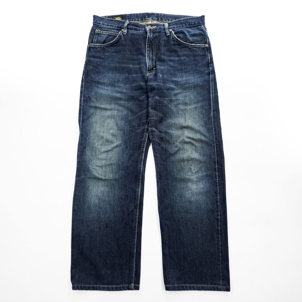 Lee 日本製 デニムパンツ ジーンズ L インディゴ ブルー RIDERS ジッパーフライ レザーパッチ LEE-382