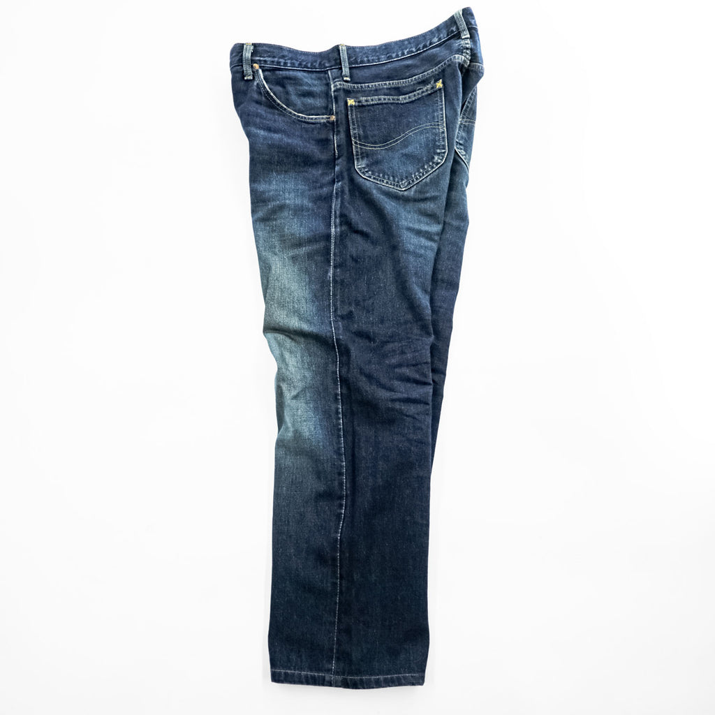 Lee 日本製 デニムパンツ ジーンズ L インディゴ ブルー RIDERS ジッパーフライ レザーパッチ LEE-382
