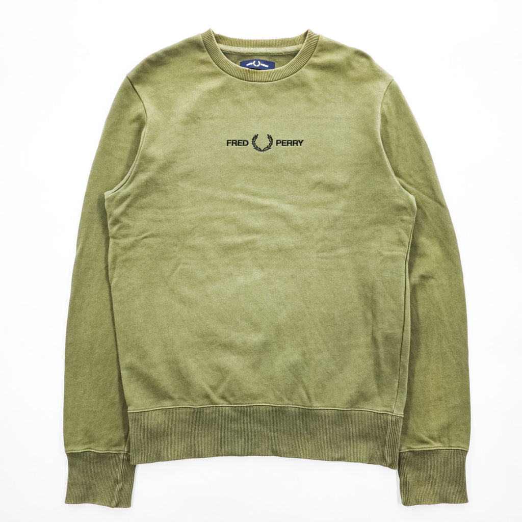 FRED PERRY クルーネック スウェット トレーナー S グリーン 刺繍 M2644