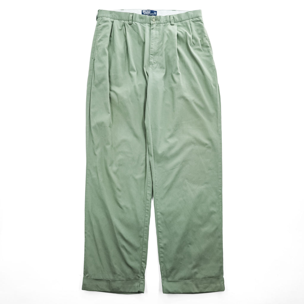Polo Ralph Lauren 90年代  2タック ワイド チノパンツ HAMMOND PANT グリーン プリーツ ダブルカフス ポロチノ