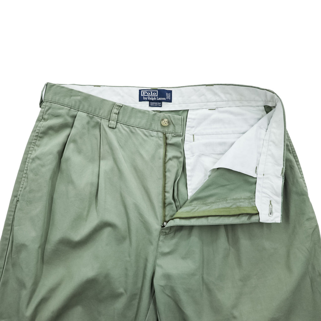 Polo Ralph Lauren 90年代  2タック ワイド チノパンツ HAMMOND PANT グリーン プリーツ ダブルカフス ポロチノ