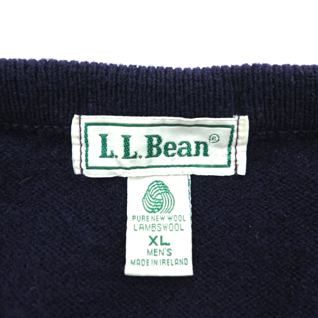 L.L.Bean 80年代 ヴィンテージ ラムウール Vネック ニット セーター XL ネイビー アイルランド製 羊毛 J656