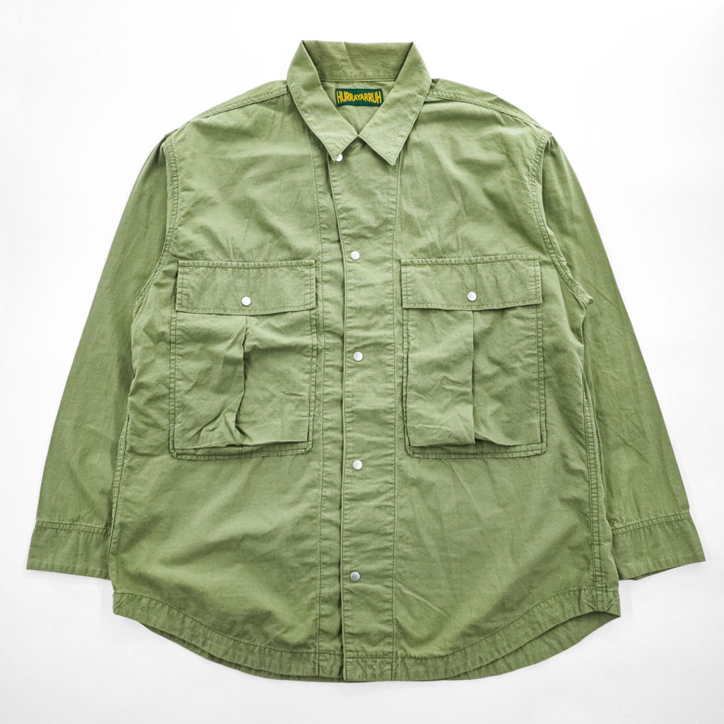 HURRAY HURRAY 日本製 リップストップ 長袖シャツ ジャケット L カーキ スナップボタン H1010-1