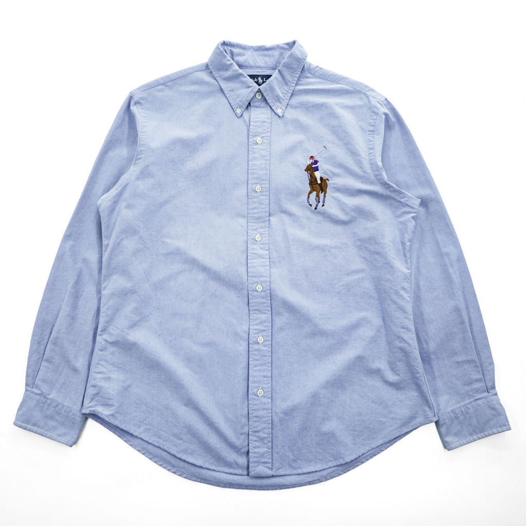 Ralph Lauren 90年代 ヴィンテージ 長袖 オックスフォードシャツ XL ブルー CUSTOM FIT ビッグポニー ボタンダウン