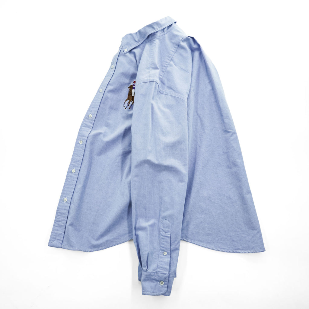 Ralph Lauren 90年代 ヴィンテージ 長袖 オックスフォードシャツ XL ブルー CUSTOM FIT ビッグポニー ボタンダウン