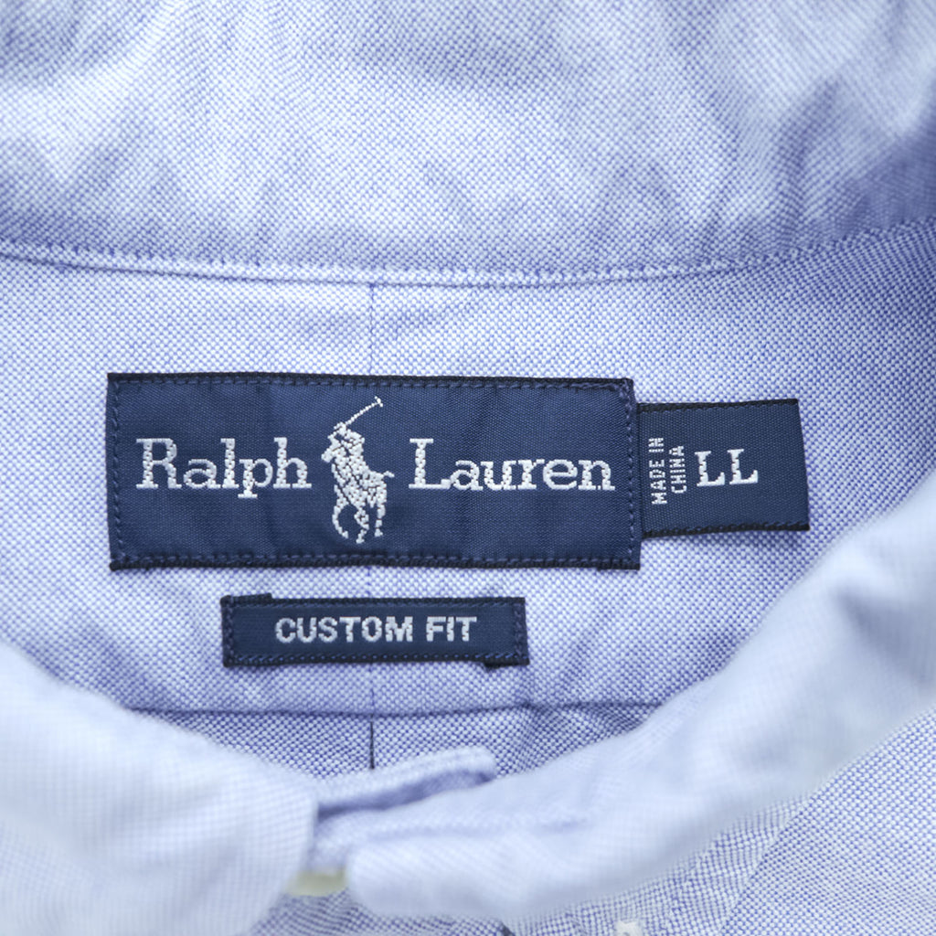 Ralph Lauren 90年代 ヴィンテージ 長袖 オックスフォードシャツ XL ブルー CUSTOM FIT ビッグポニー ボタンダウン
