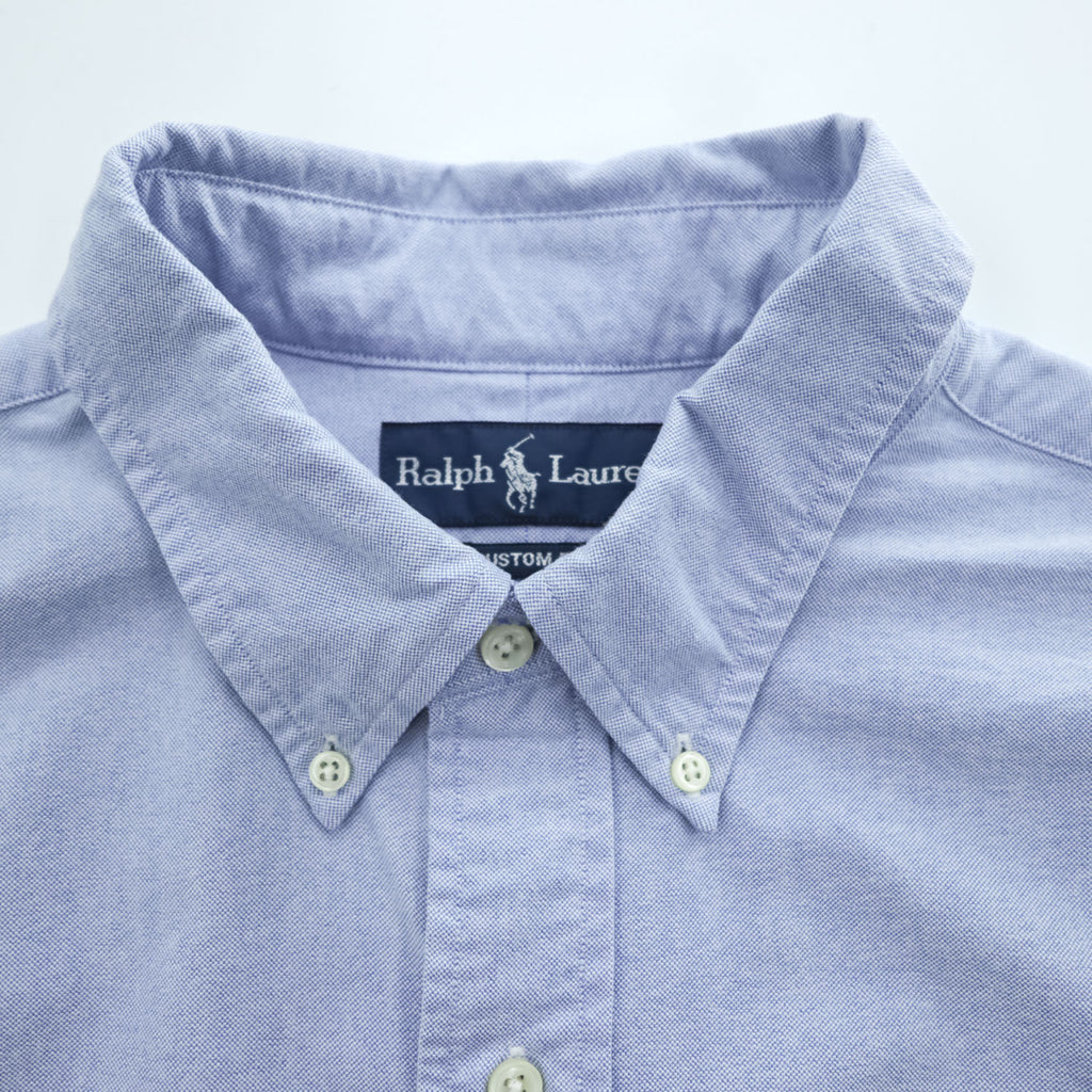 Ralph Lauren 90年代 ヴィンテージ 長袖 オックスフォードシャツ XL ブルー CUSTOM FIT ビッグポニー ボタンダウン