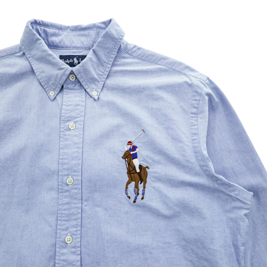 Ralph Lauren 90年代 ヴィンテージ 長袖 オックスフォードシャツ XL ブルー CUSTOM FIT ビッグポニー ボタンダウン