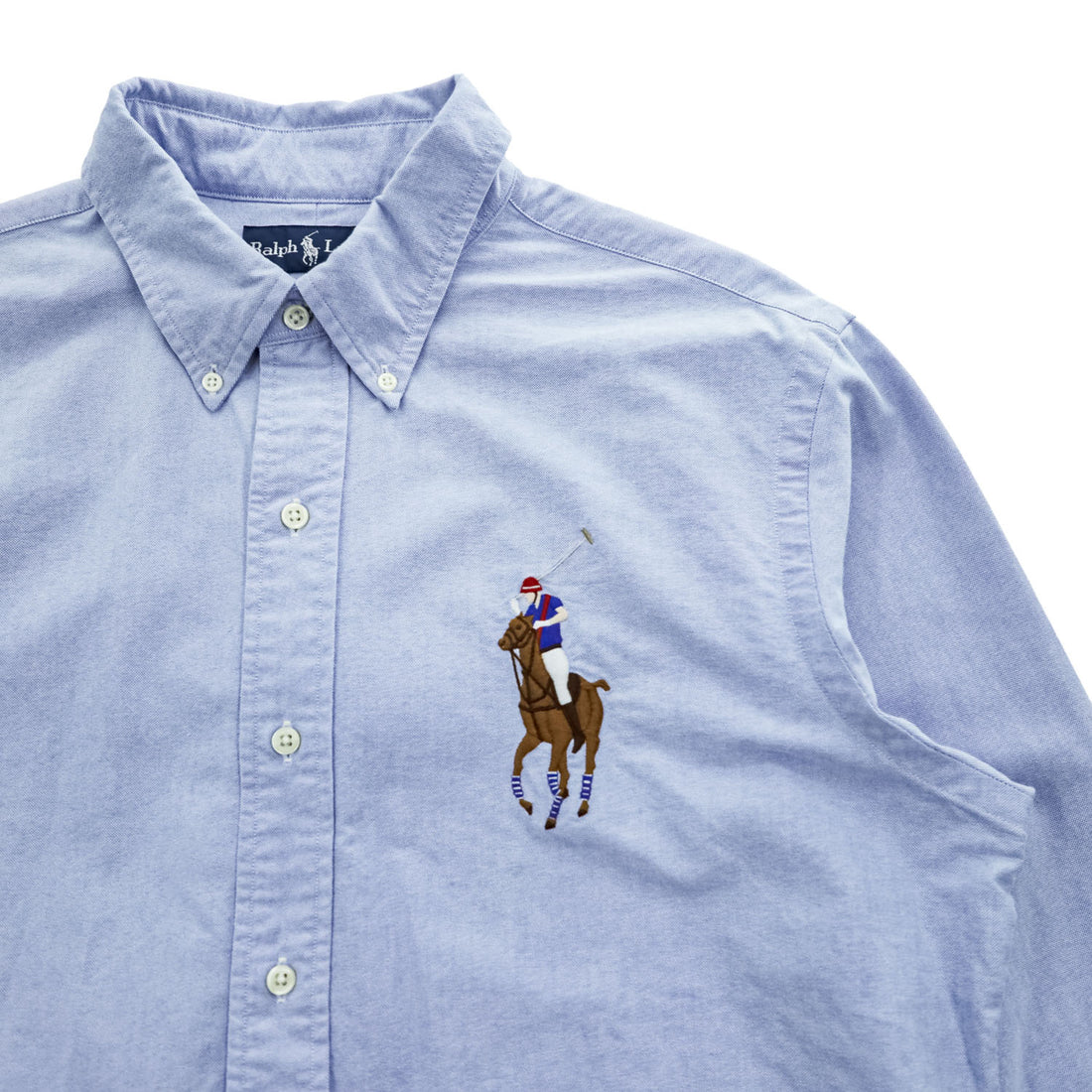 Ralph Lauren 90年代 ヴィンテージ 長袖 オックスフォードシャツ XL ブルー CUSTOM FIT ビッグポニー ボタンダウン