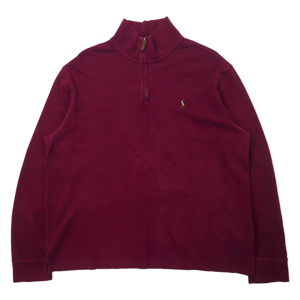 日本然リトテ-古着オンライン-POLO RALPH LAUREN ハーフジップ スウェット L パープル コットン ESTATE RIB スモールポニー刺繍 ビッグサイズ-POLO RALPH LAUREN Half Zip Sweatshirt L Purple Cotton ESTATE RIB Small Pony Embroidery Big Size