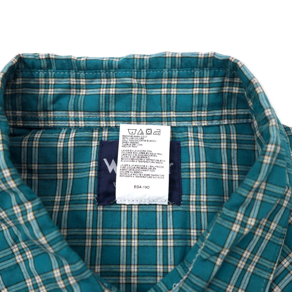 Wrangler 90s Short Sleeve Western Shirt 3XT Green Check Cotton Snap Button Oversized