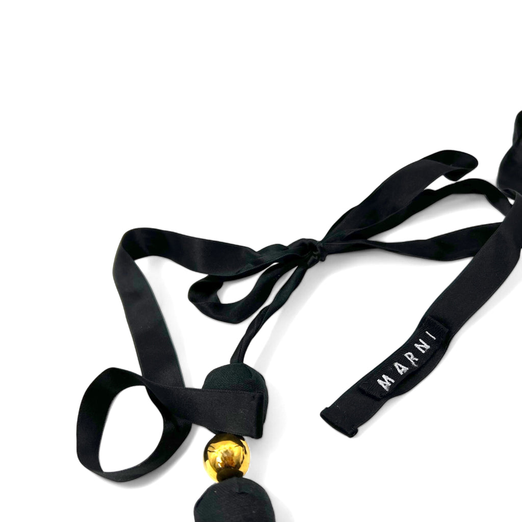 MARNI Ribbon Flower Necklace Choker Black Gold
