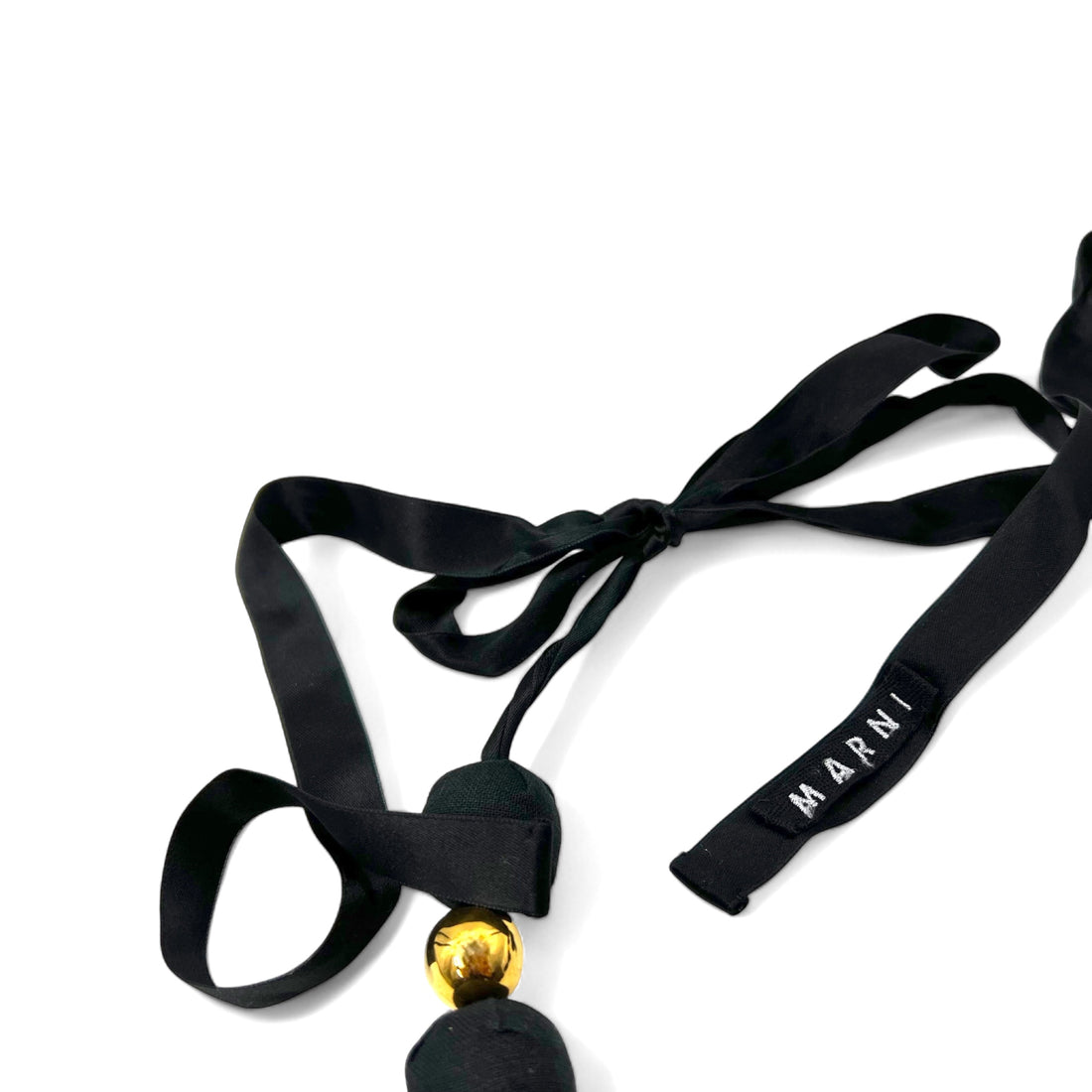MARNI Ribbon Flower Necklace Choker Black Gold