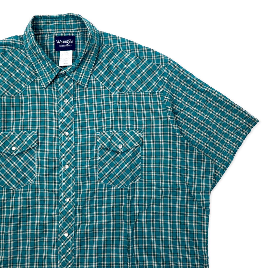 Wrangler 90s Short Sleeve Western Shirt 3XT Green Check Cotton Snap Button Oversized