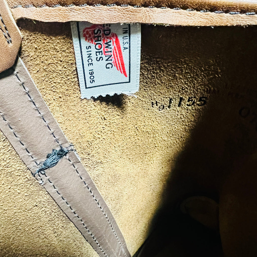 REDWING 89's USA Made 80s 11inch PECOS Boots, Size 26.5cm, Brown Leather, 1155 Print Wing Tag, Vertical Wing.