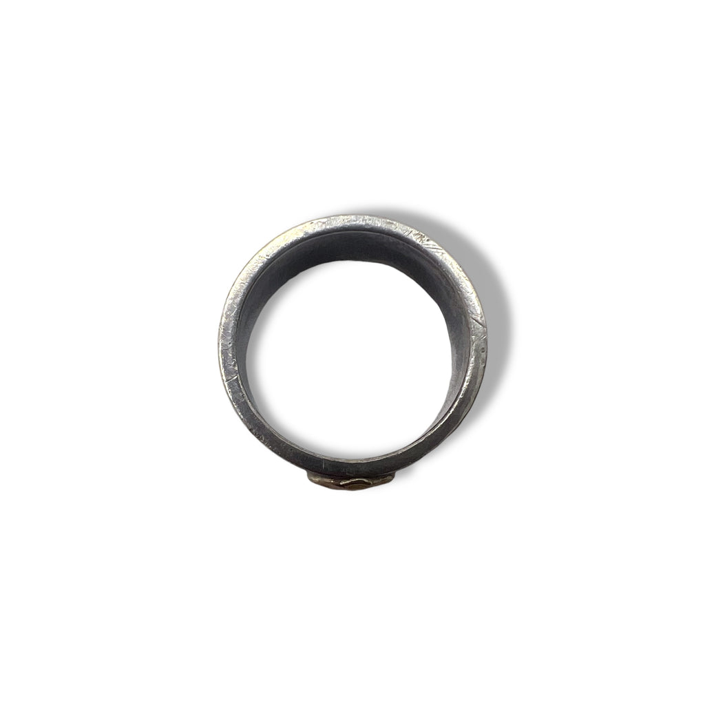 goro's flat ring, size 19, silver, gold, eagle, gold metal