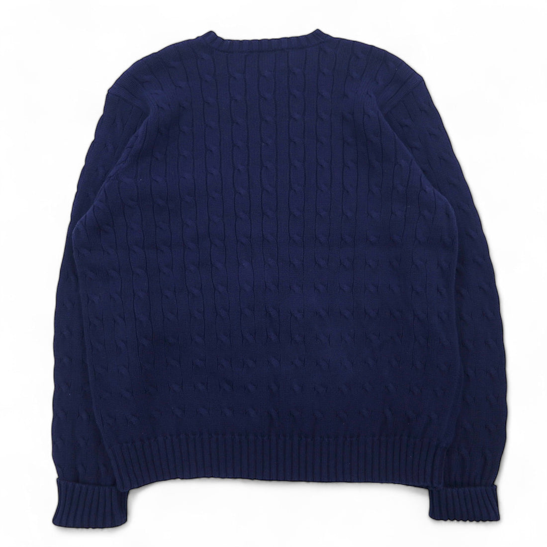 POLO GOLF RALPH LAUREN 90s Crew Neck Cable Knit Sweater L Navy Cotton One Point Embroidery