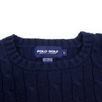 POLO GOLF RALPH LAUREN 90s Crew Neck Cable Knit Sweater L Navy Cotton One Point Embroidery