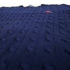 POLO GOLF RALPH LAUREN 90s Crew Neck Cable Knit Sweater L Navy Cotton One Point Embroidery