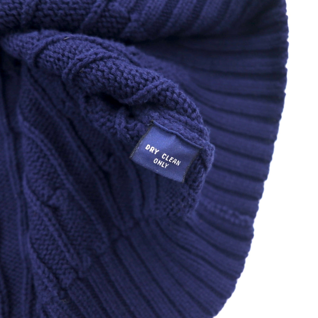 POLO GOLF RALPH LAUREN 90s Crew Neck Cable Knit Sweater L Navy Cotton One Point Embroidery