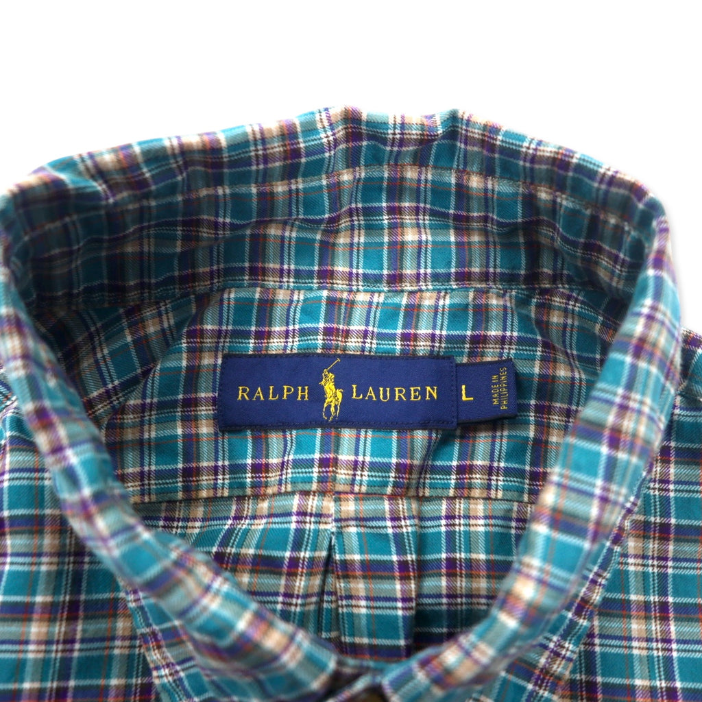 RALPH LAUREN ボタンダウンシャツ L グリーン チェック コットン スモールポニー刺繍 ビッグサイズ