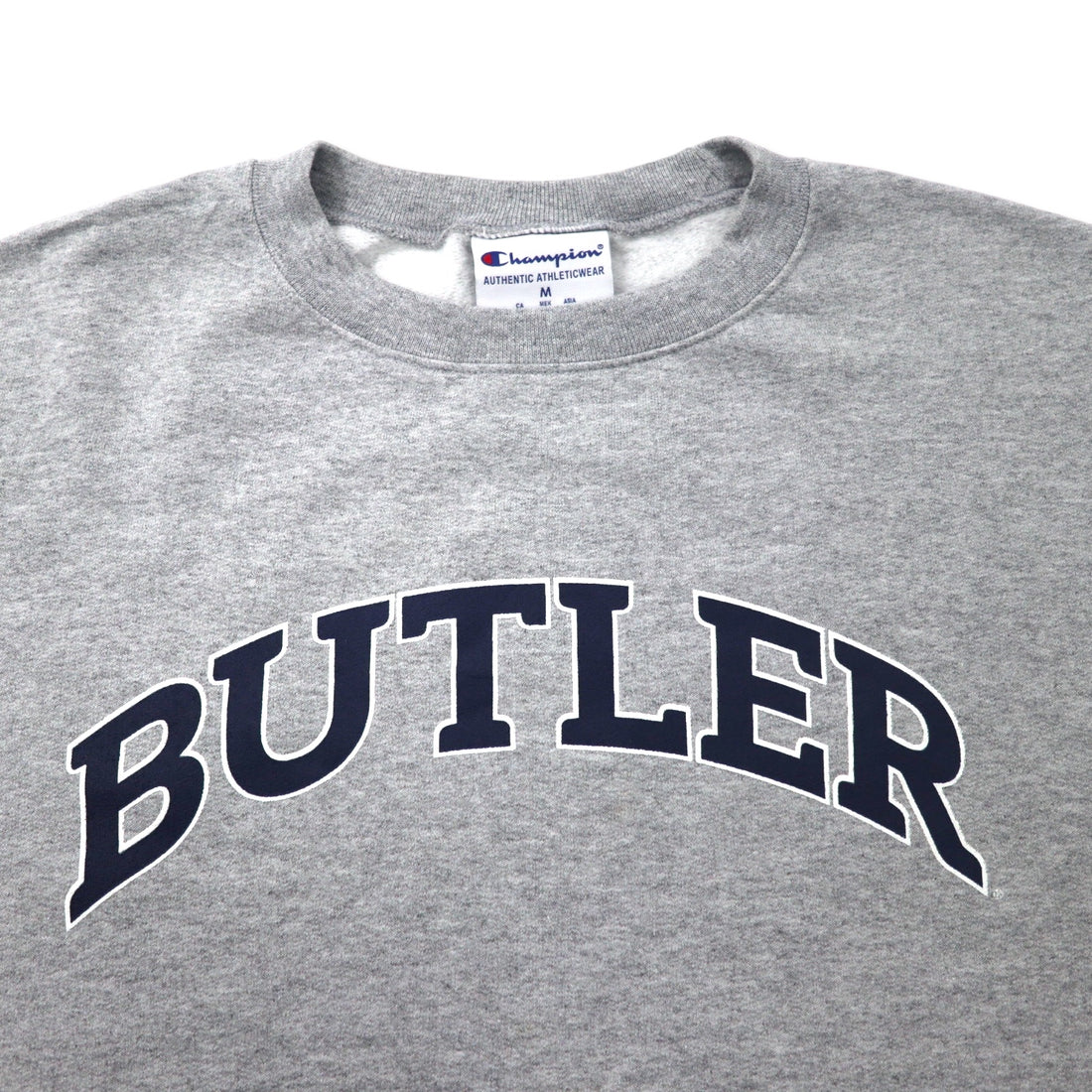 Champion College Print Sweatshirt XL Gray Cotton Brushed Back BUTLER Made in El Salvador