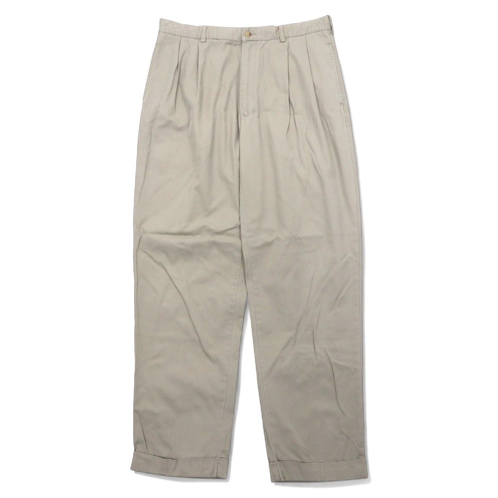 日本然リトテ-古着オンライン-Polo by Ralph Lauren 90年代 ポロチノ タック ワイド チノパンツ 35 ベージュ コットン シンガポール製-Polo by Ralph Lauren 90's Polo Tuck Wide Chino Pants 35 Beige Cotton Singapore Made