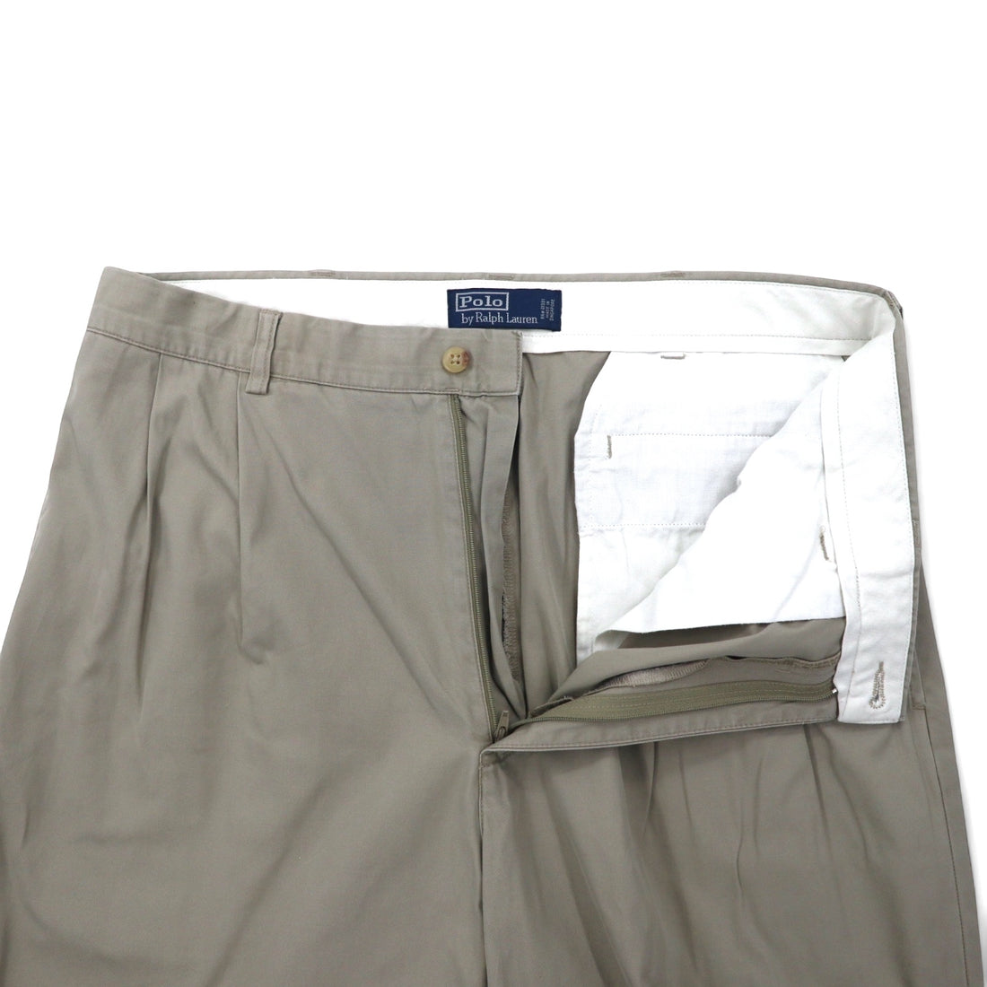 Polo by Ralph Lauren 90s Polo Chino Tuck Wide Chino Pants Size 35 Beige Cotton Made in Singapore
