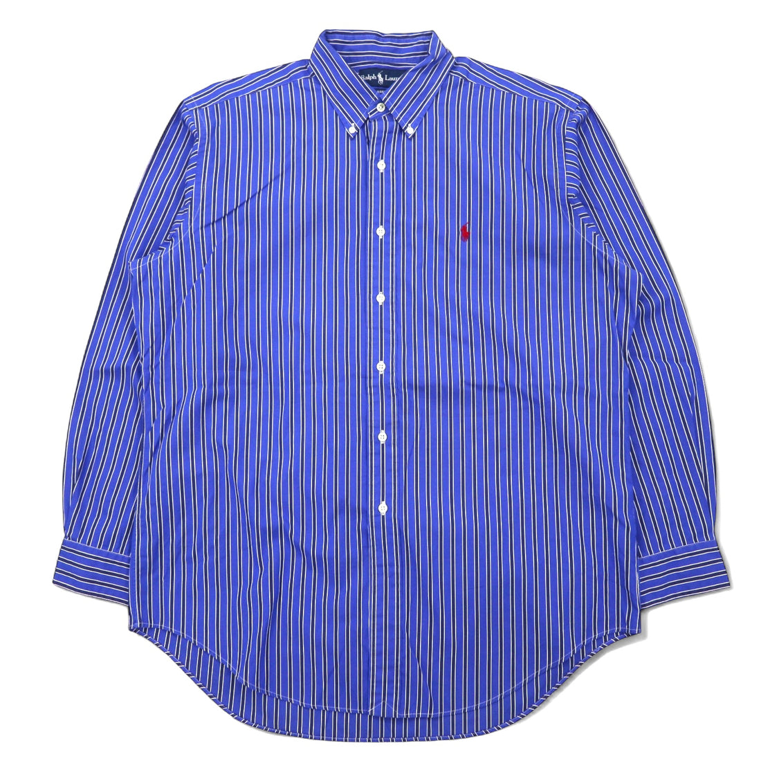 日本然リトテ-古着オンライン-RALPH LAUREN 90年代 ボタンダウンシャツ L ブルー ストライプ コットン スモールポニー 刺繍 クラシックフィット CLASSIC FIT-RALPH LAUREN 90's button-down Shirts L Blue Striped Cotton Small Pony Embroidery Classic Fit CLASSIC FIT