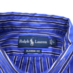 RALPH LAUREN 90s Button-down Shirt L Blue Striped Cotton Small Pony Embroidered Classic Fit CLASSIC FIT