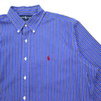 RALPH LAUREN 90s Button-down Shirt L Blue Striped Cotton Small Pony Embroidered Classic Fit CLASSIC FIT