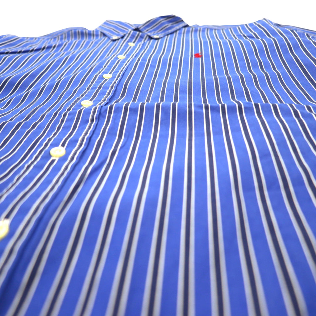 RALPH LAUREN 90s Button-down Shirt L Blue Striped Cotton Small Pony Embroidered Classic Fit CLASSIC FIT