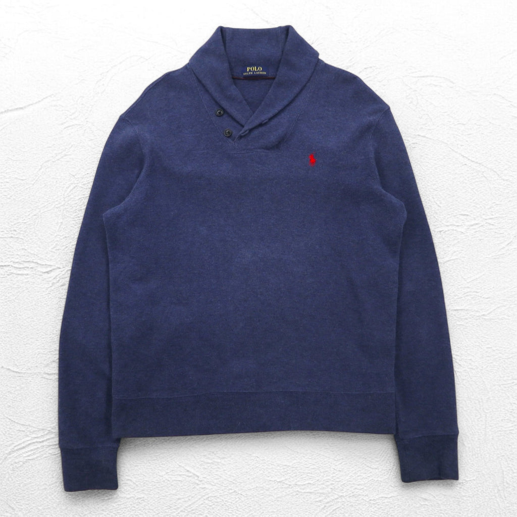 POLO RALPH LAUREN Shawl collar sweatshirt L Navy cotton small pony embroidery