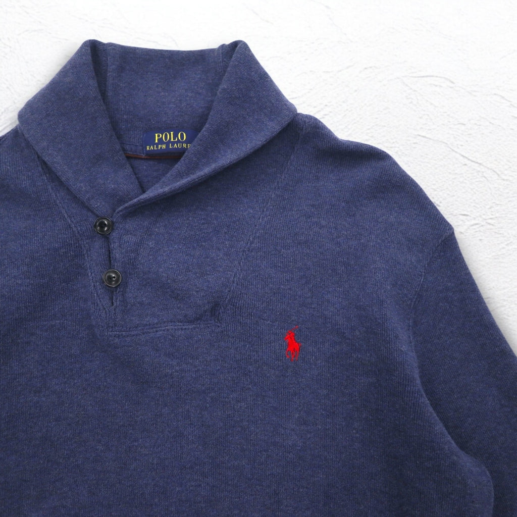 POLO RALPH LAUREN Shawl collar sweatshirt L Navy cotton small pony embroidery