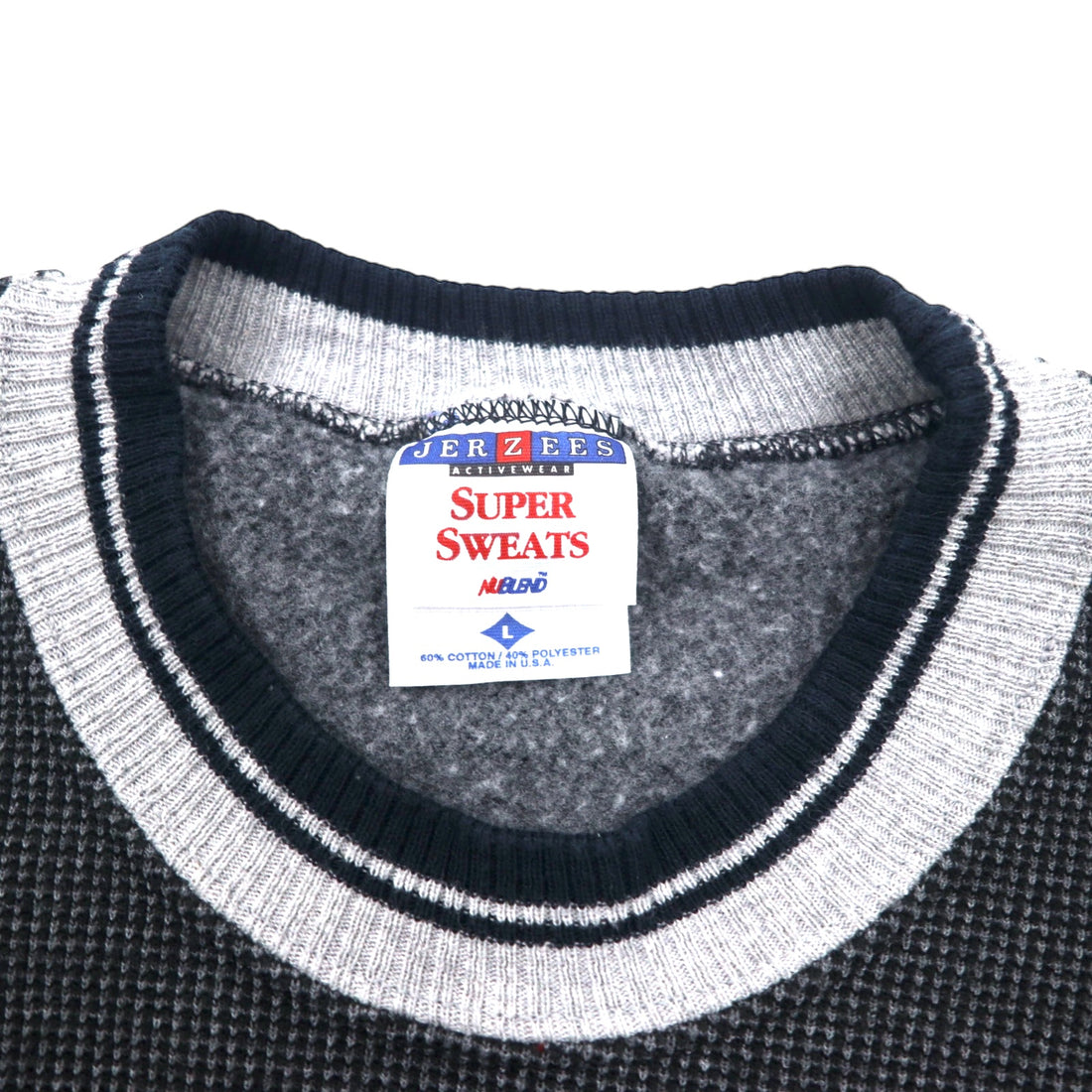 Made in USA 90s JERZEES Rib Line Waffle Sweatshirt L Grey Cotton Fleece Lining FFY One Point Embroidery SUPER SWEATS