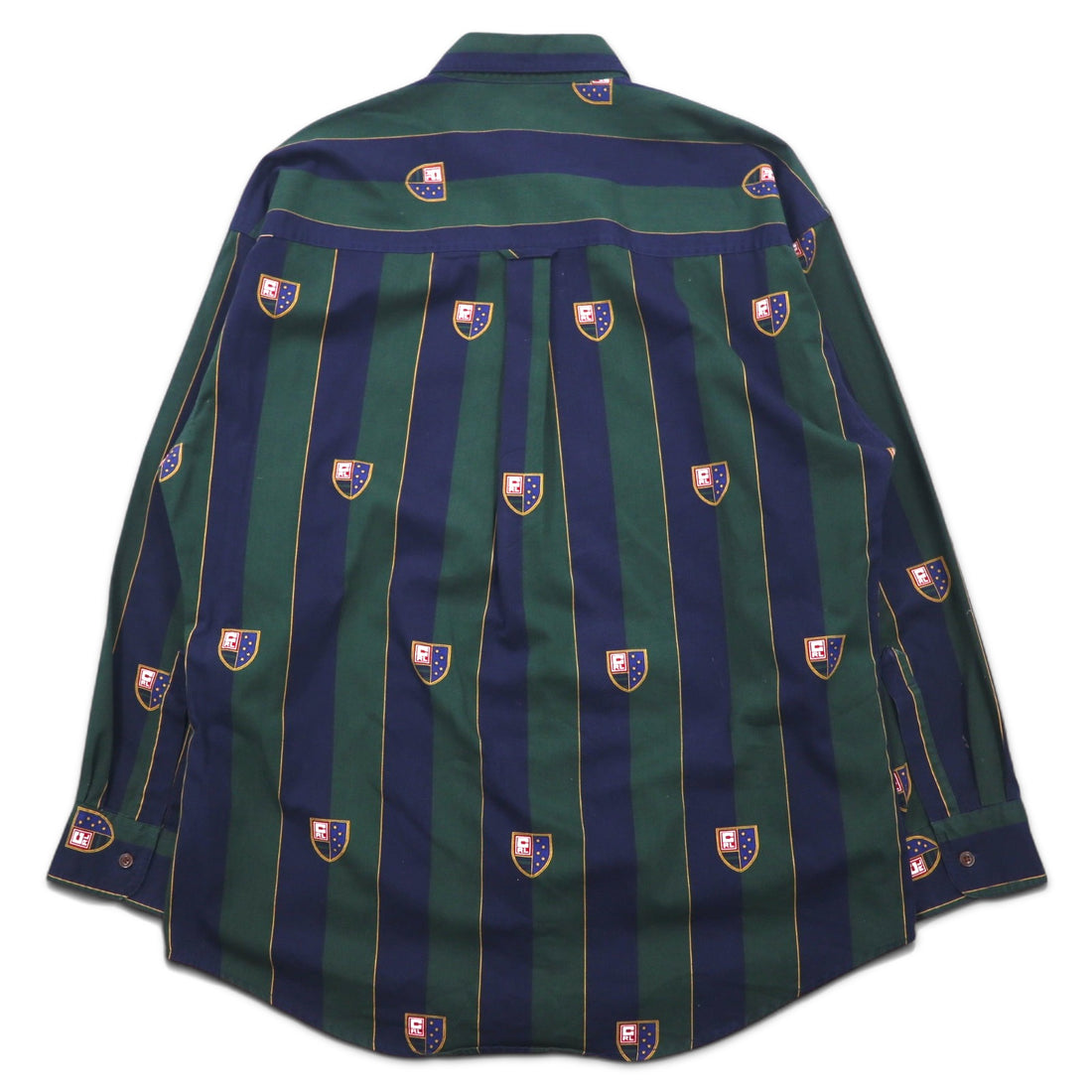 CHAPS RALPH LAUREN 90s Button-down Shirt L Green Navy Striped Cotton Emblem Logo
