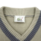 LACOSTE 90s Tilden Knit V-Neck Sweater L Beige Acrylic One Point Logo