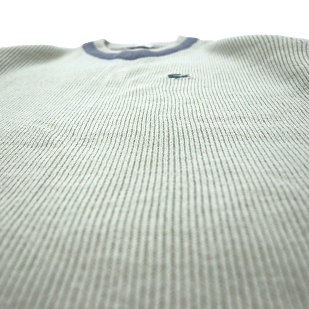 LACOSTE 90s Tilden Knit V-Neck Sweater L Beige Acrylic One Point Logo