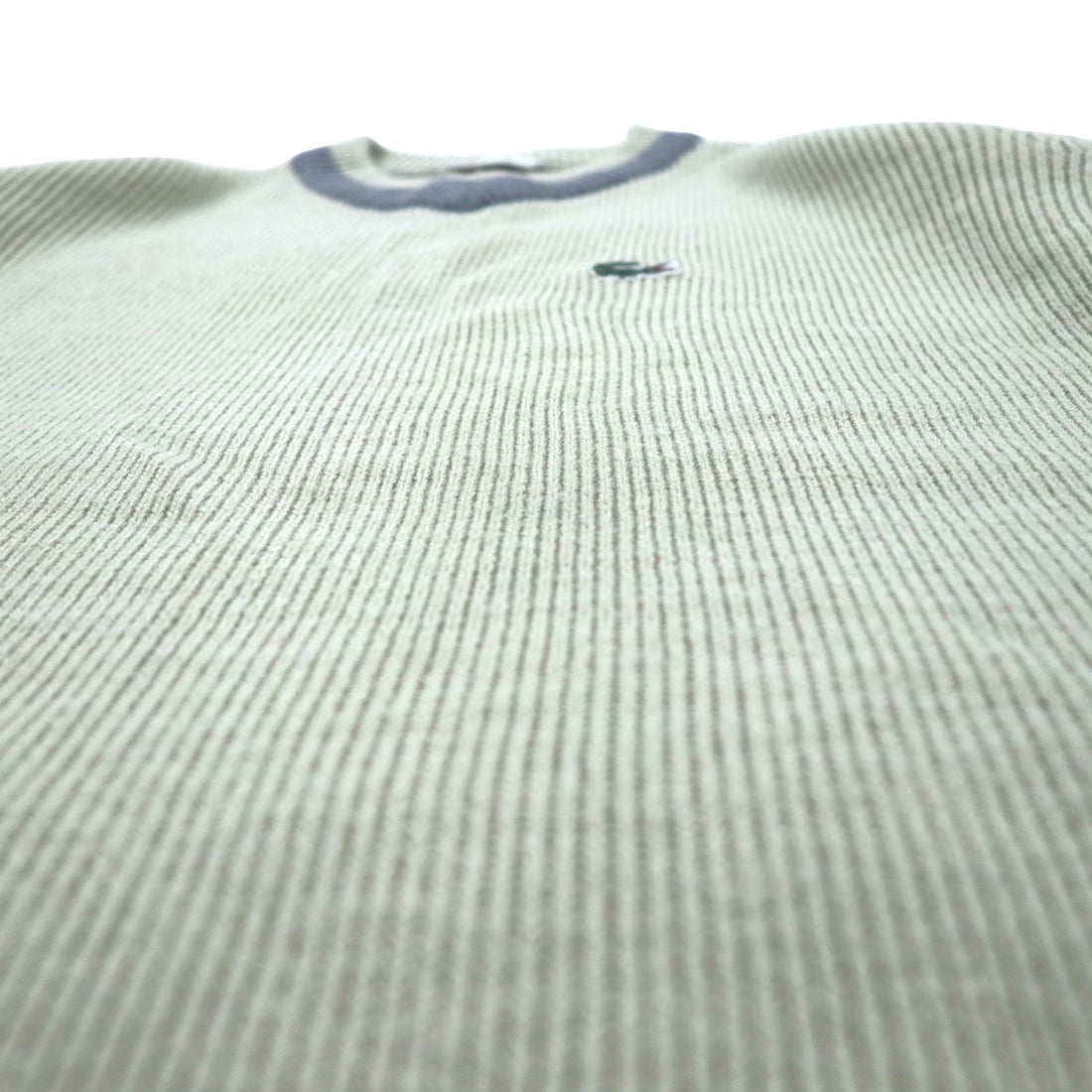 LACOSTE 90s Tilden Knit V-Neck Sweater L Beige Acrylic One Point Logo