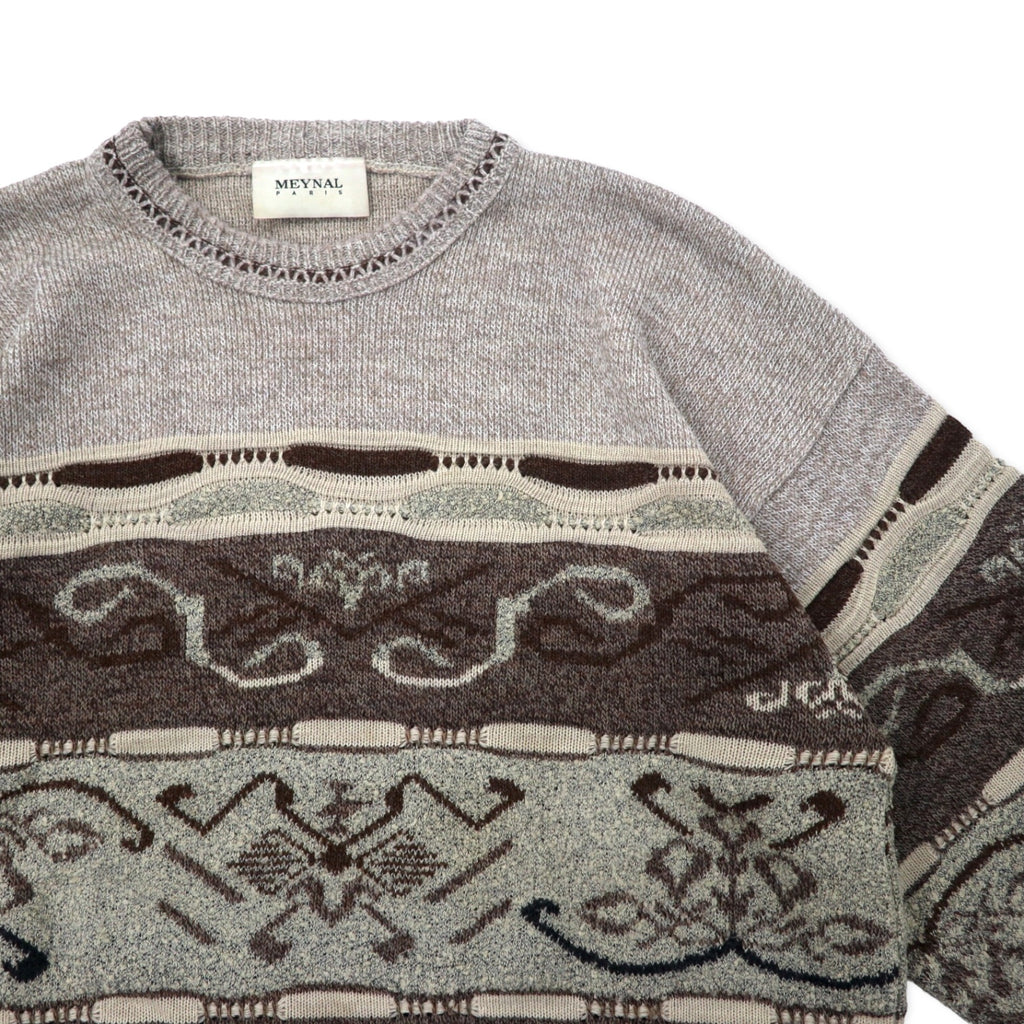MEYNAL French 3D knit sweater, XL, beige, cotton, all-over pattern