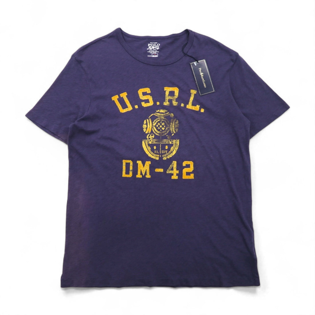 POLO RALPH LAUREN Vintage USRL Logo Print T-Shirt, Navy, Cotton, Size XL, DM-42, Unused