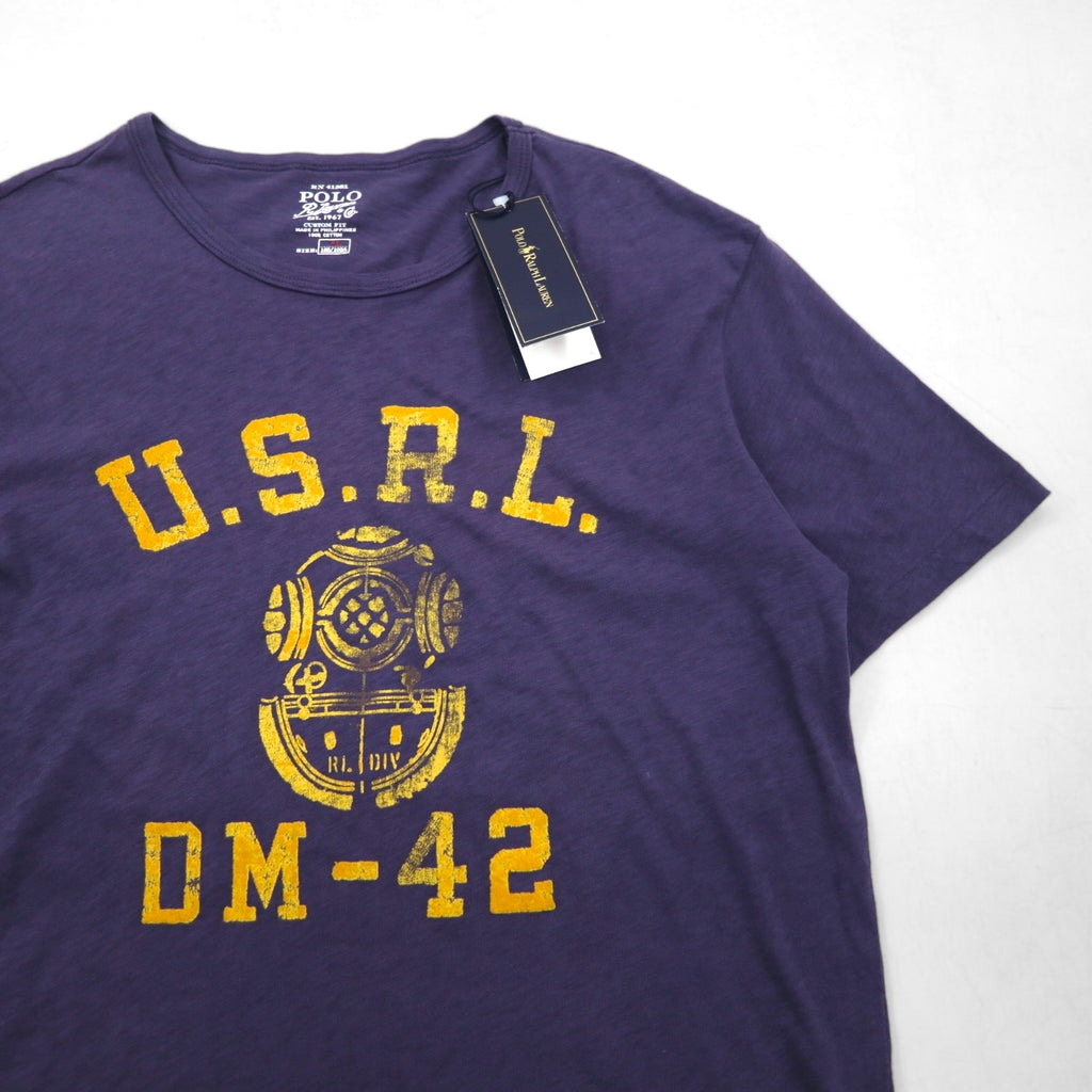 POLO RALPH LAUREN Vintage USRL Logo Print T-Shirt, Navy, Cotton, Size XL, DM-42, Unused