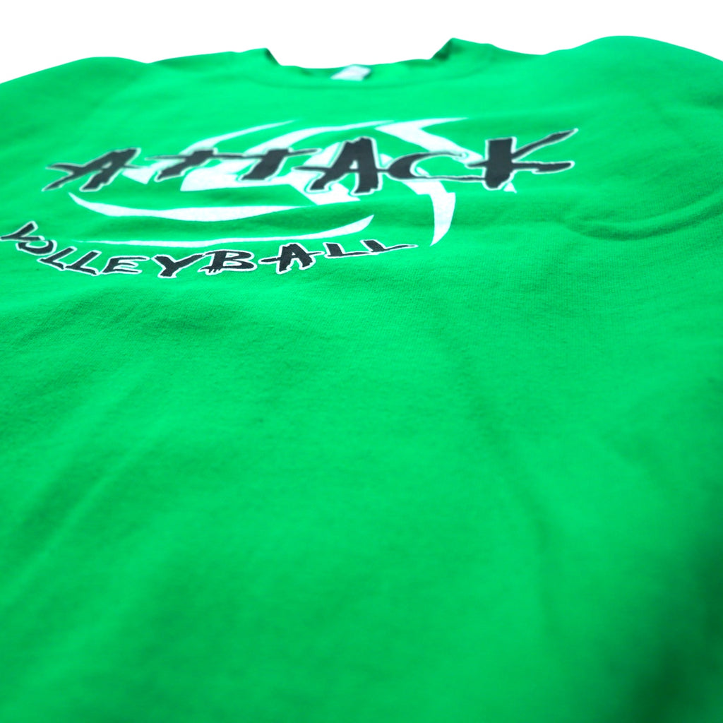 GILDAN Crew Neck Sweatshirt L Green Print Fleece Lining ATTACK VOLLEYBALL Made in Honduras