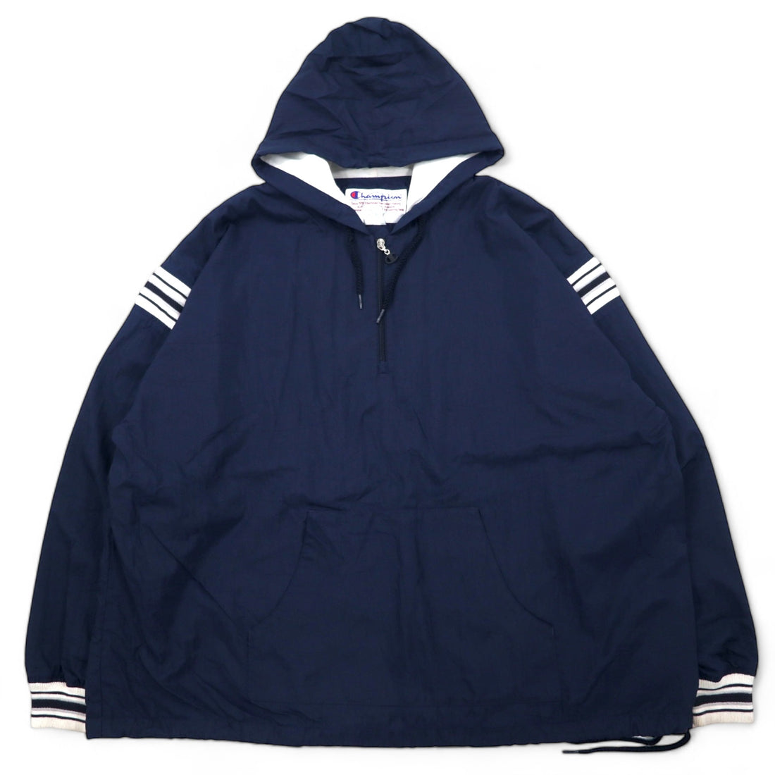 日本然リトテ-古着オンライン-Champion 90年代 ハーフジップ アノラックパーカー XXL ネイビー ナイロン-Champion 90's Half Zip Anorak Hoodie XXL Navy Nylon