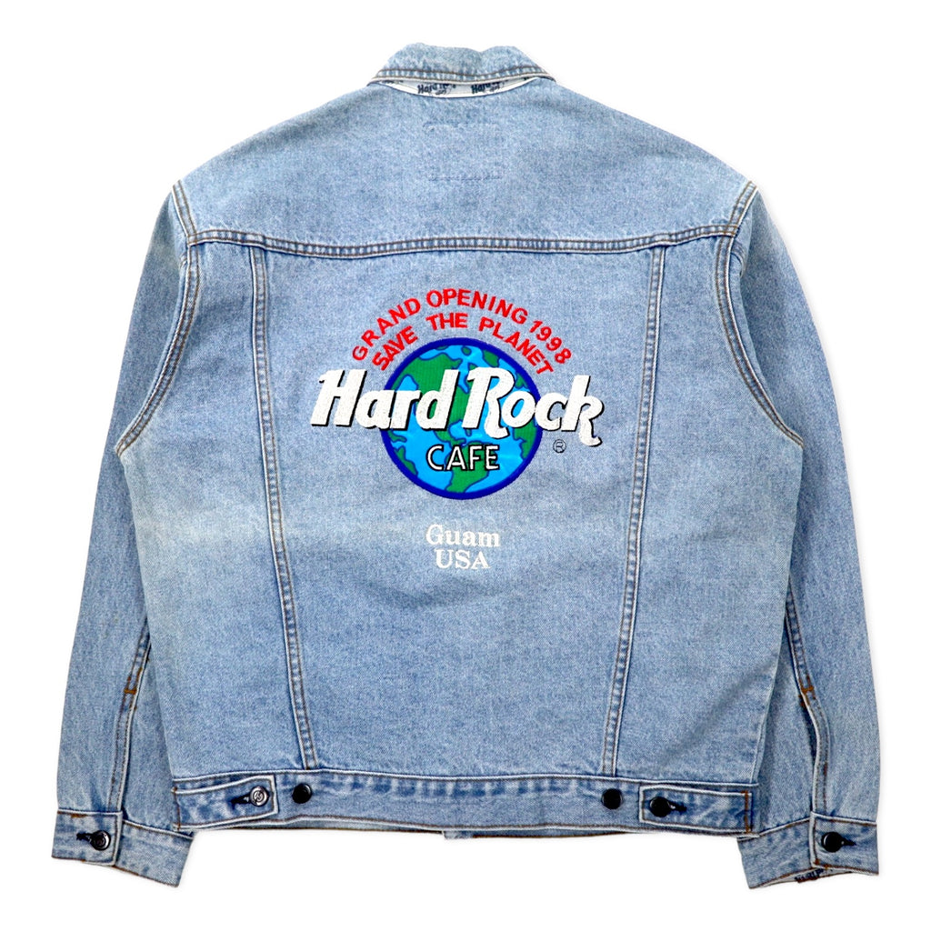 日本然リトテ-古着オンライン-Hard Rock Cafe 90年代 デニムジャケット Gジャン L ブルー アイスウォッシュ コットン バックロゴ刺繍 GUAM USA-Hard Rock Cafe 90's Denim Jacket G Jean L Blue Ice Wash Cotton Back Logo Embroidery GUAM USA